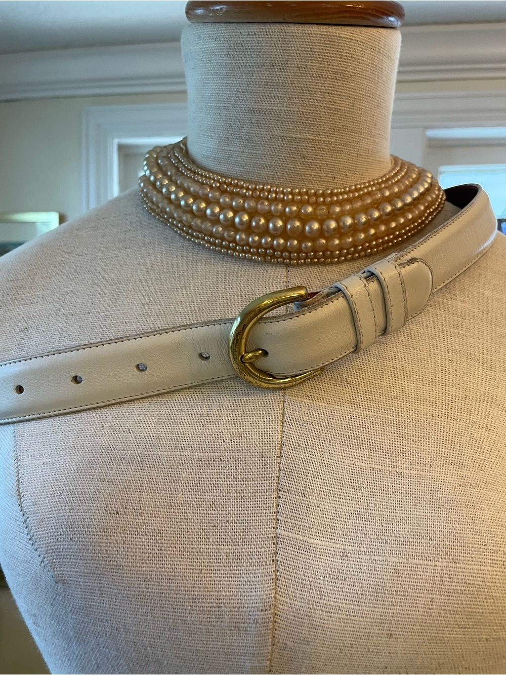 Coach Cream Leather Belt with Gold Buckle